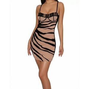 Costa Blanca Nude and Black Striped Mini Dress